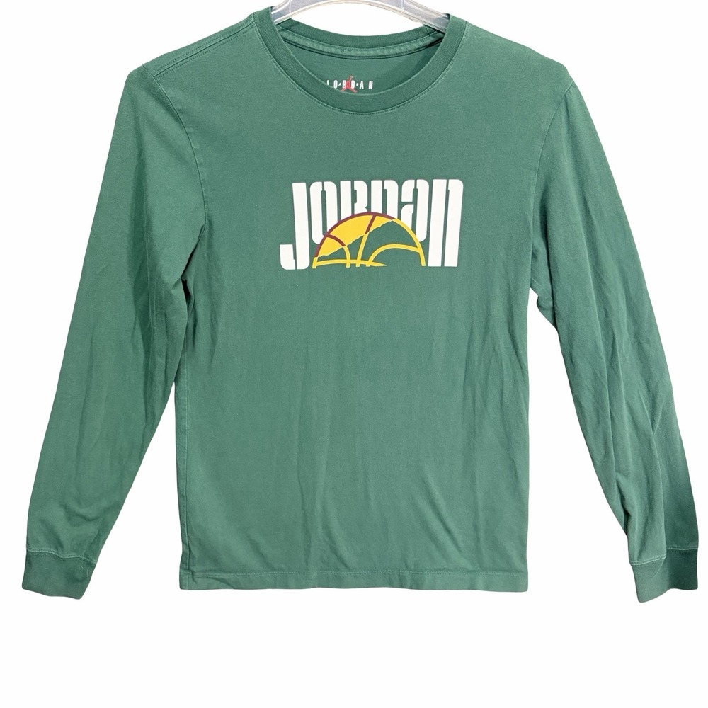 Jordan Brand Long Sleeve Graphic T-Shirt‎ Green Small Jumpman Basketball